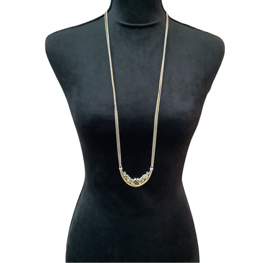 Brighton Gold, Topaz, and Silver Crystal Long Multi Chain Necklace. NWT - Picture 3 of 8